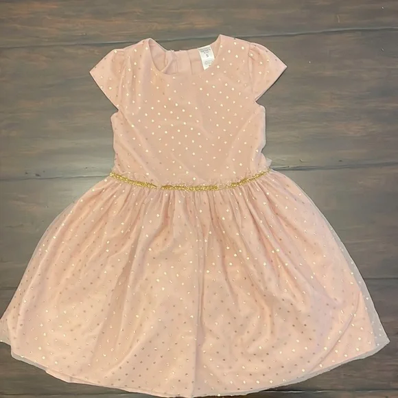 Carter's | Dresses | Carters Kid Size 5 Pink With Gold Polka Dots Dress |  Poshmark